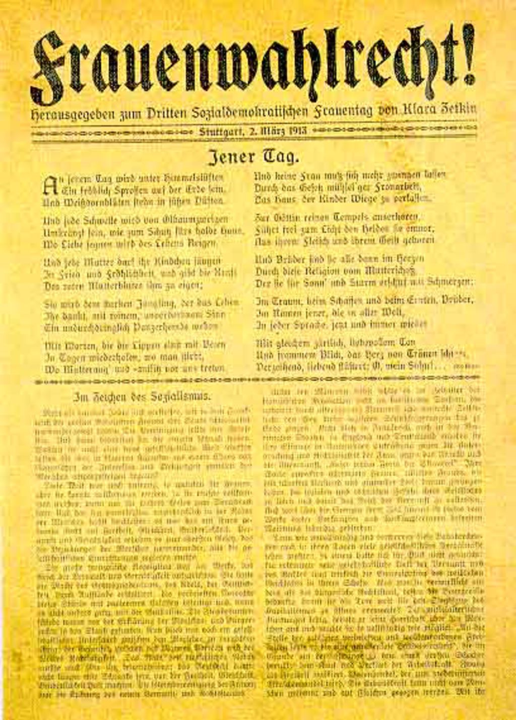 Exponat: Flugblatt: Clara Zetkin "Frauenwahlrecht!", 1913