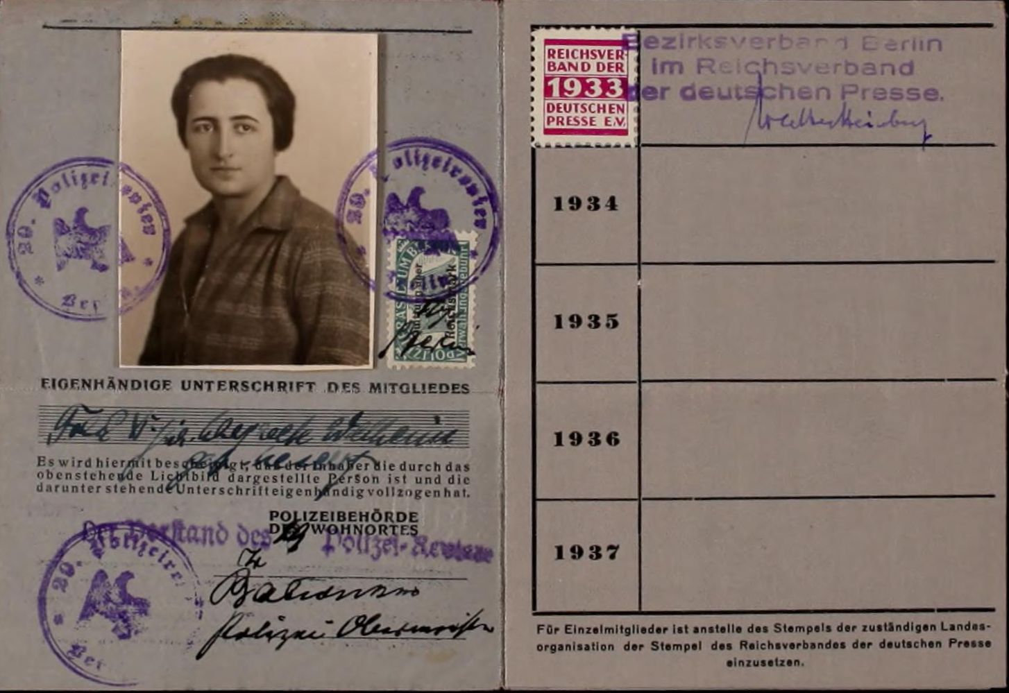 Dokument: Presseausweis von Margarete Edelheim, 1933]