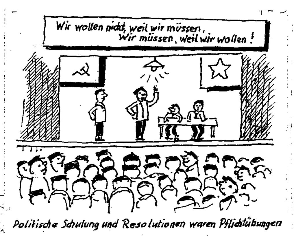 Zeichnung von Kurt Elfering: Politische Schulung im Kriegsgefangenenlager Borowitschi