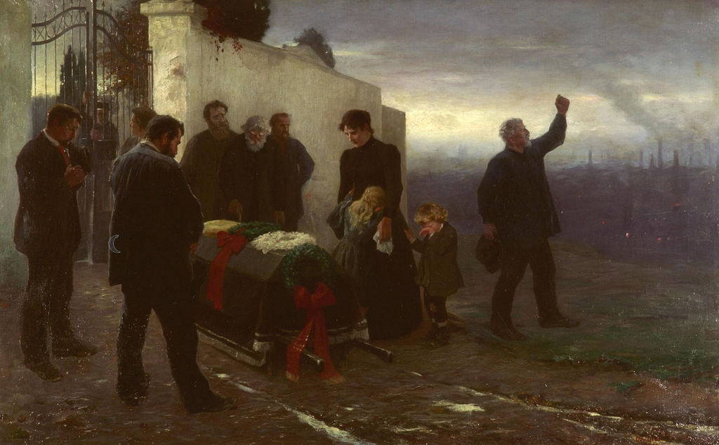 Exponat: Gemälde: "Begräbnis eines Arbeiters", um 1900
