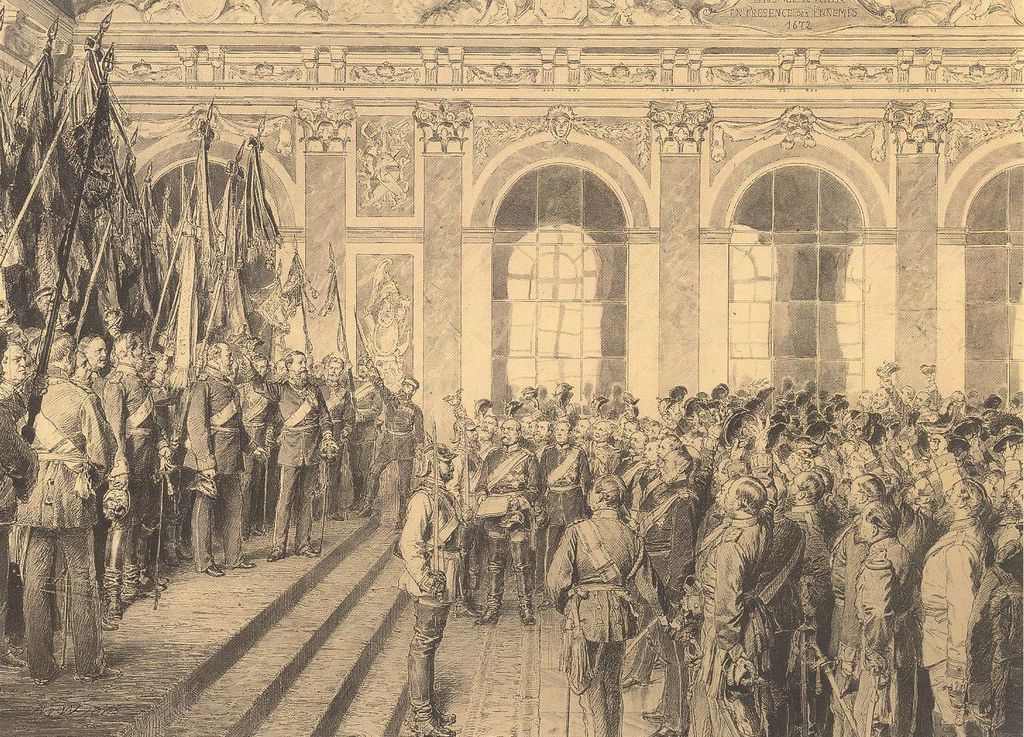 Grafik: Kaiserproklamation im Spiegelsaal von Versailles 1871, 1878