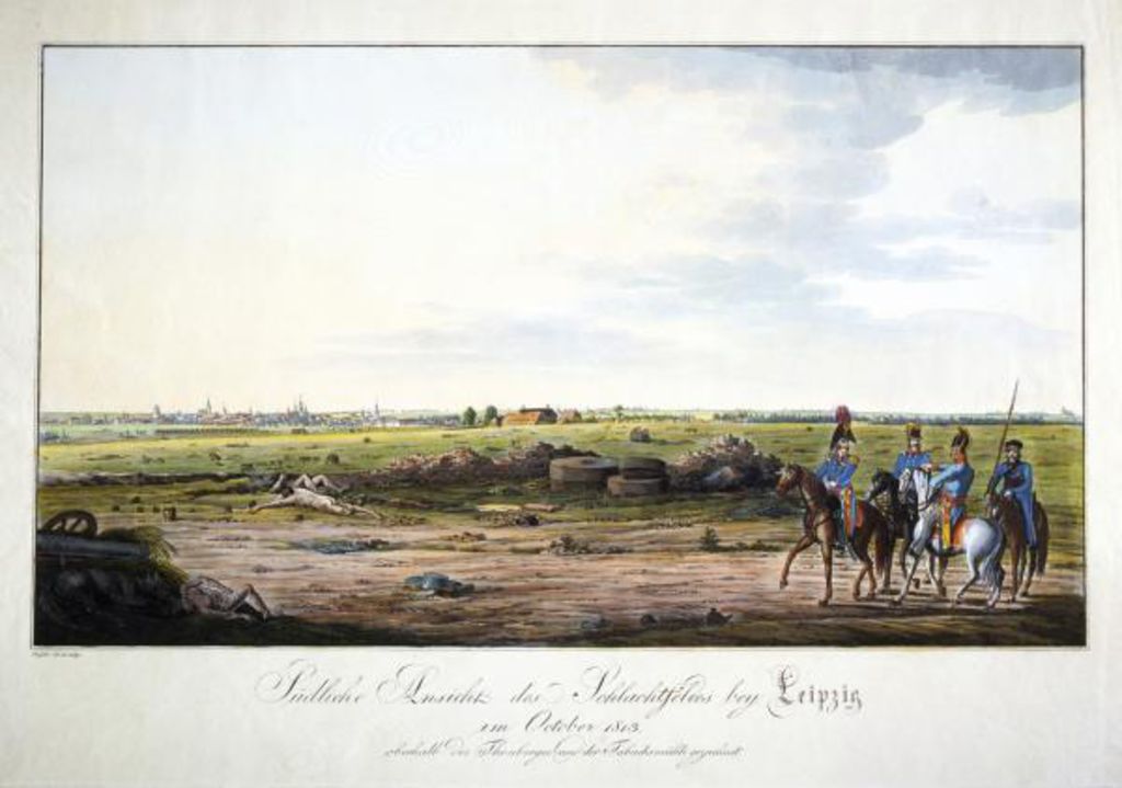 Grafik: Südliche Ansicht des Schlachtfeldes bei Leipzig im Oktober 1813
