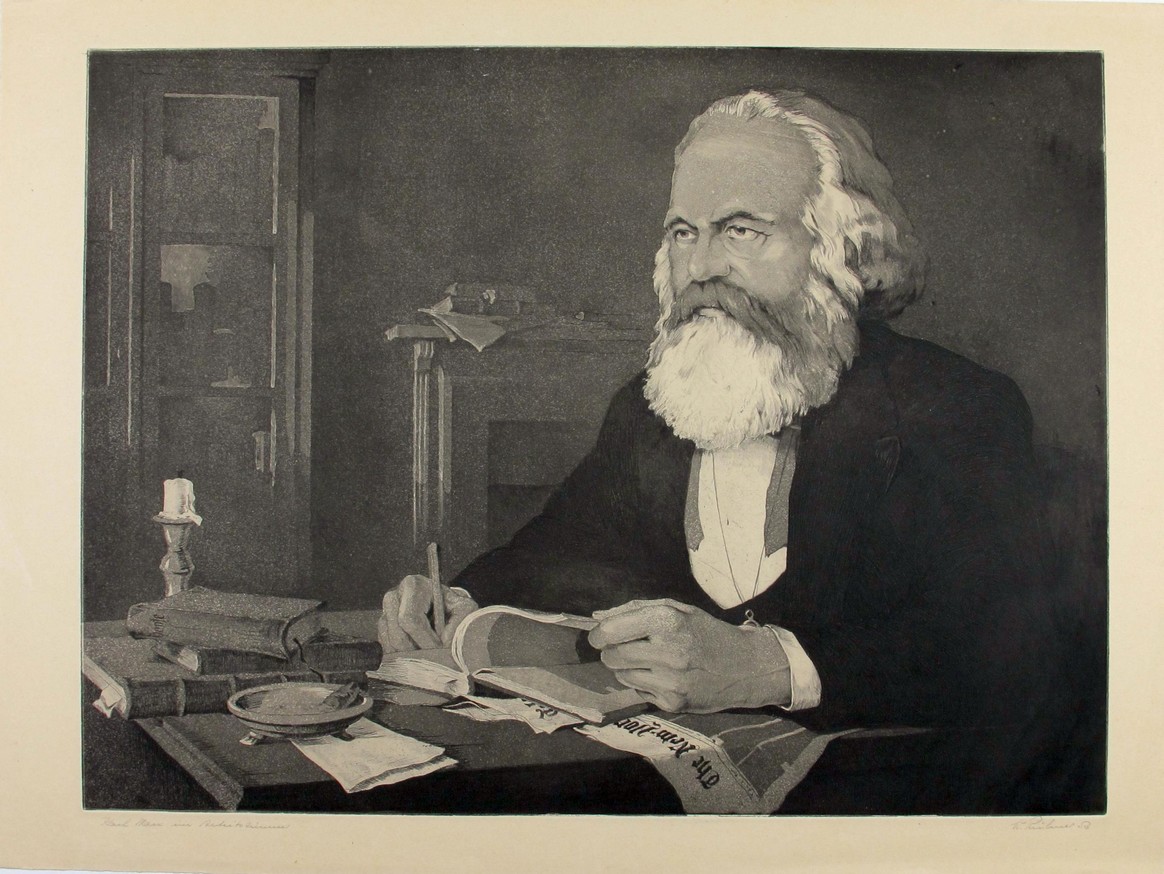 Porträt von Karl Marx an seinem Schreibtisch, 1953