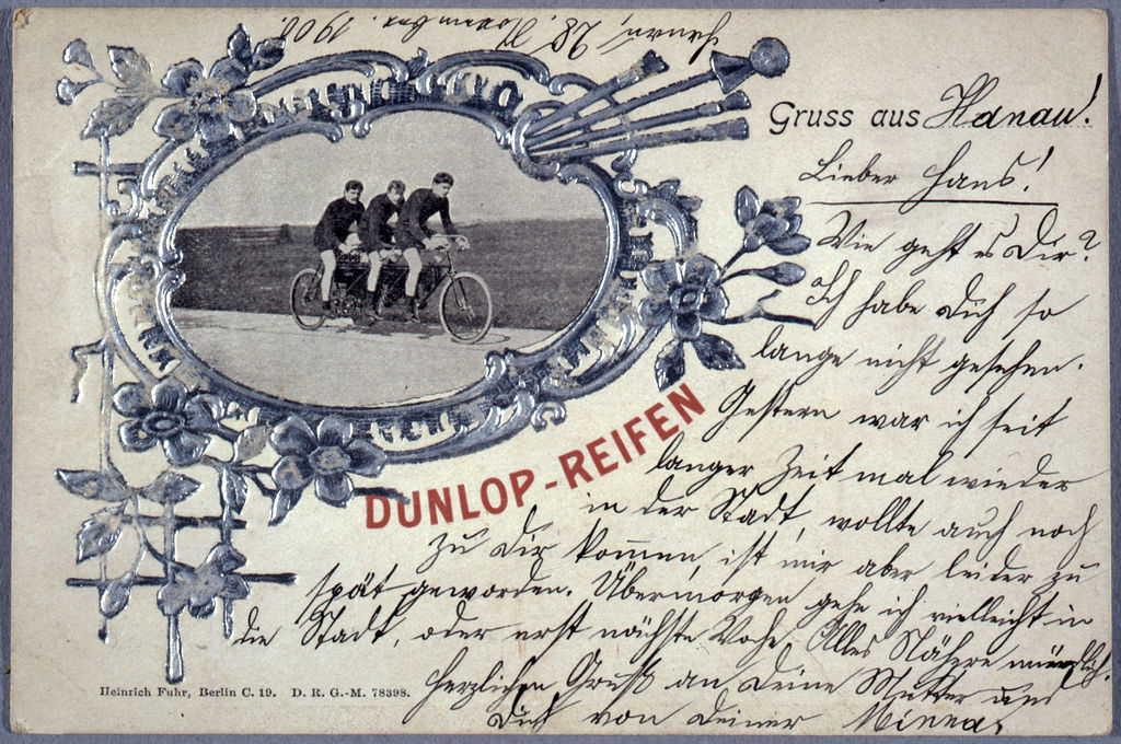 Postkarte: Dunlop-Reifen, um 1900