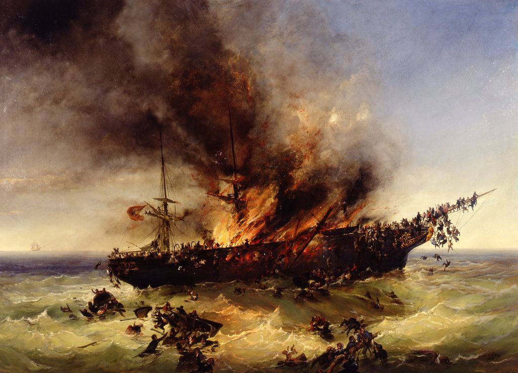 [Gemälde: Untergang des Auswandererschiffes "Austria" am 13. September 1858]