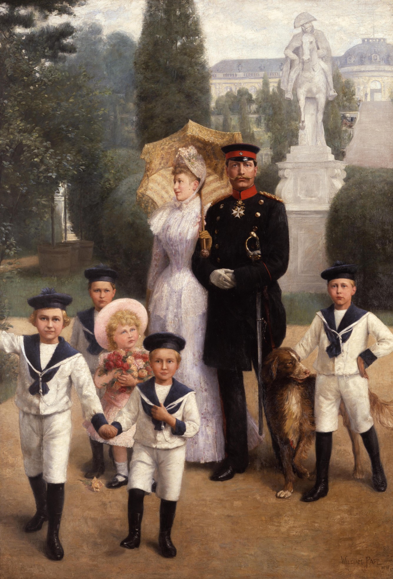 Gemälde: Pape, William Friedrich Georg "Die kaiserliche Familie im Park von Sanssouci", 1891