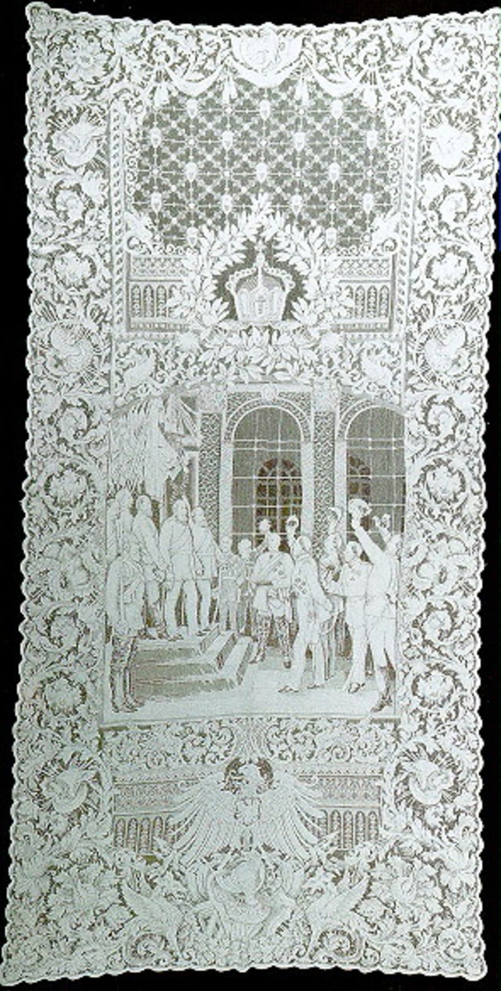 Gardine mit Darstellung der Kaiserproklamation im Spiegelsaal von Versailles 1871
