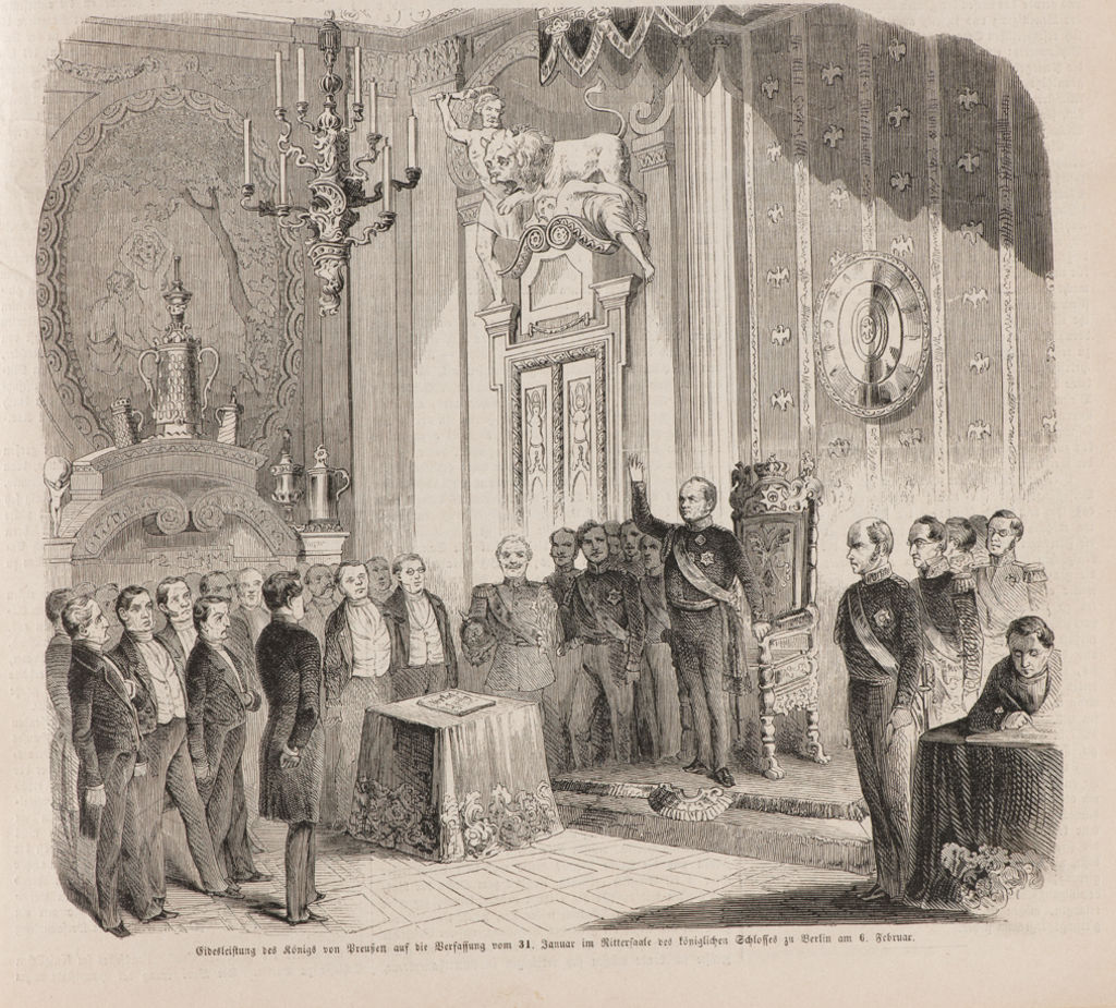 Grafik: Eidesleistung des Königs von Preußen auf die Verfassung vom 31. Januar, 1850
