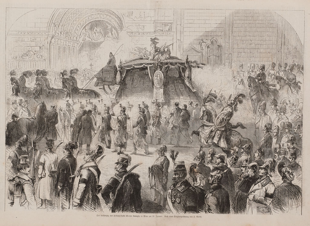 Grafik: Der Leichenzug des Feldmarschalls Graf Radetzky in Wien, 1858