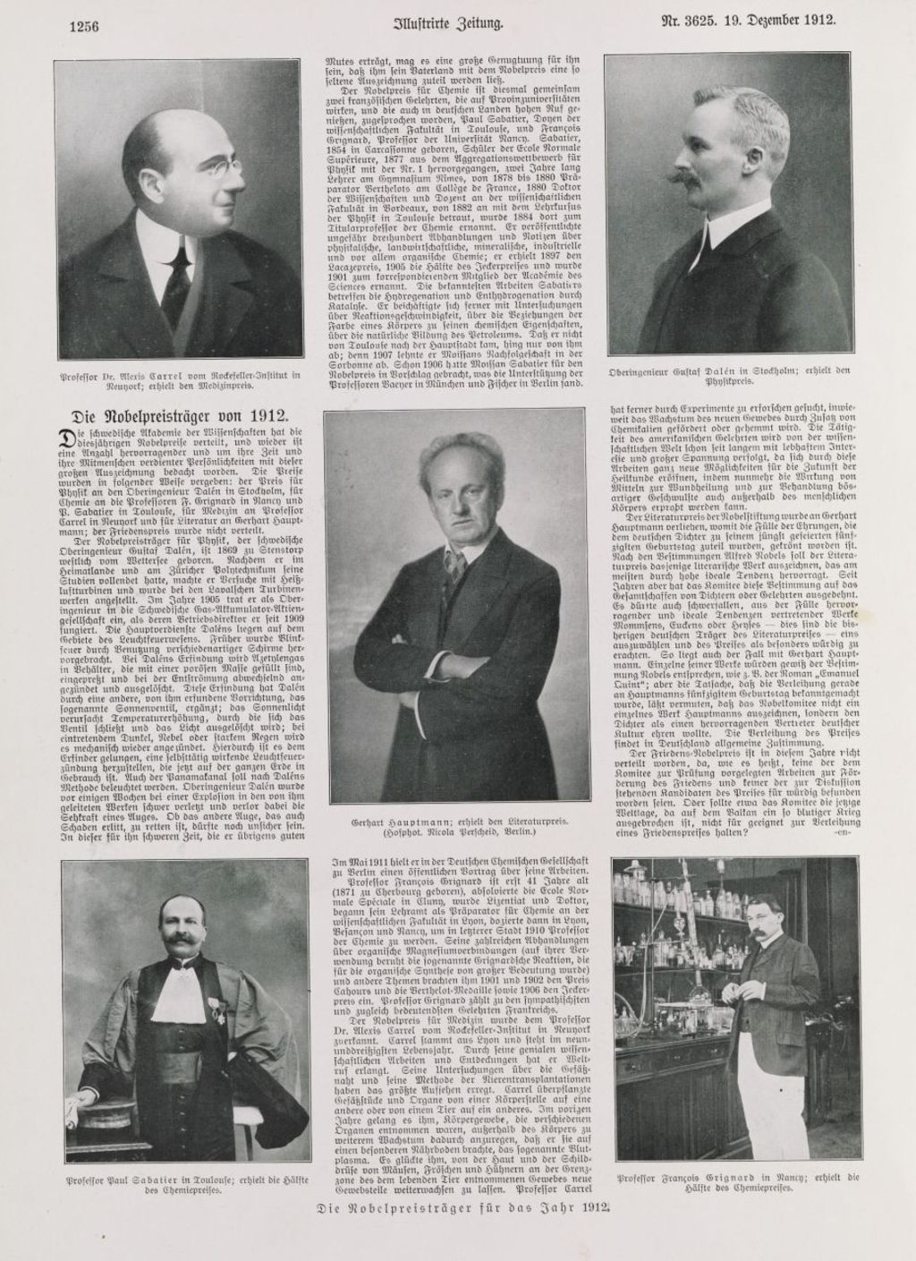 Zeitung: "Die Nobelpreisträger für das Jahr 1912"