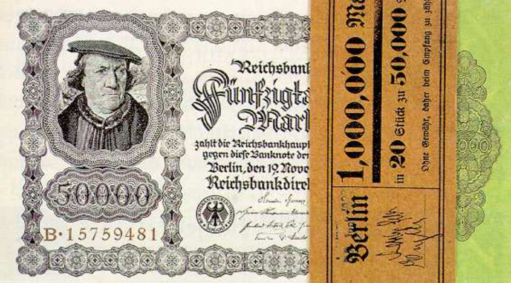 Exponat: Numismatik: Geldscheinbündel mit Banderole (1 Million Mark), 1923