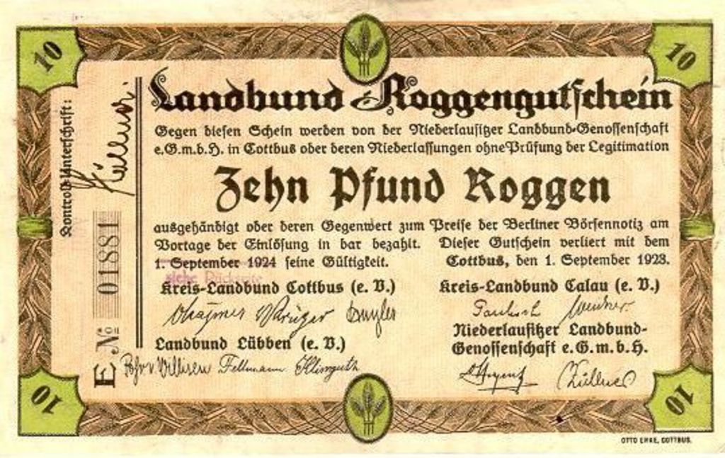 Exponat: Geldschein: Landbund Roggengutschein, 1923