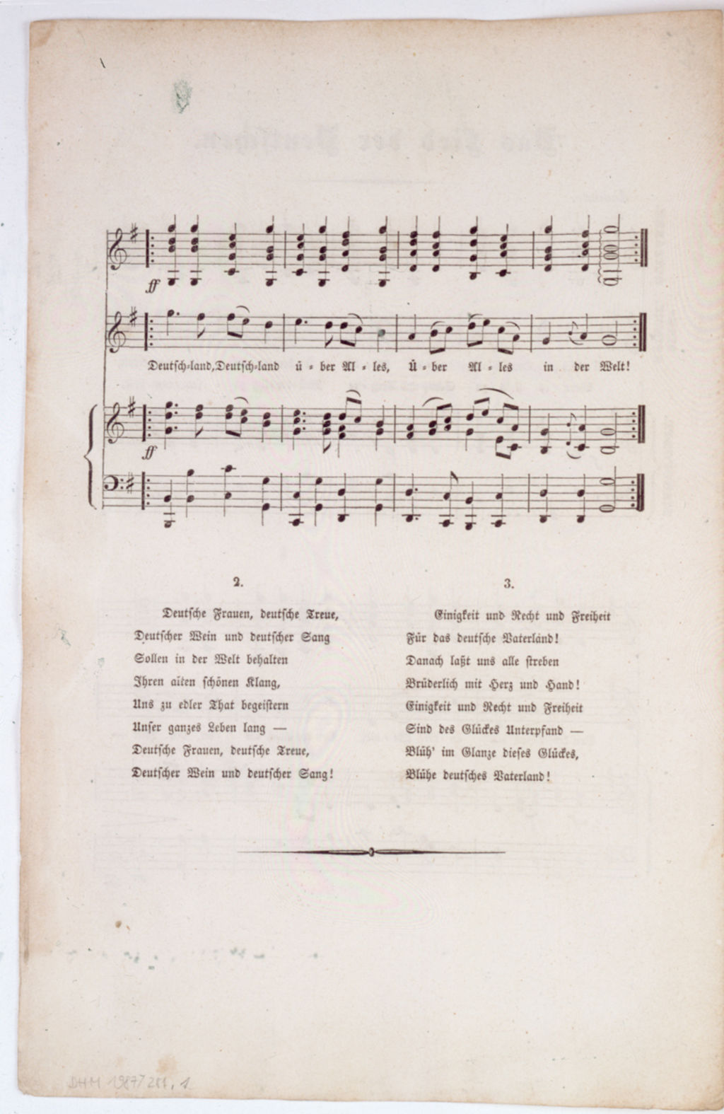 Das "Lied der Deutschen": Textseite, 1841