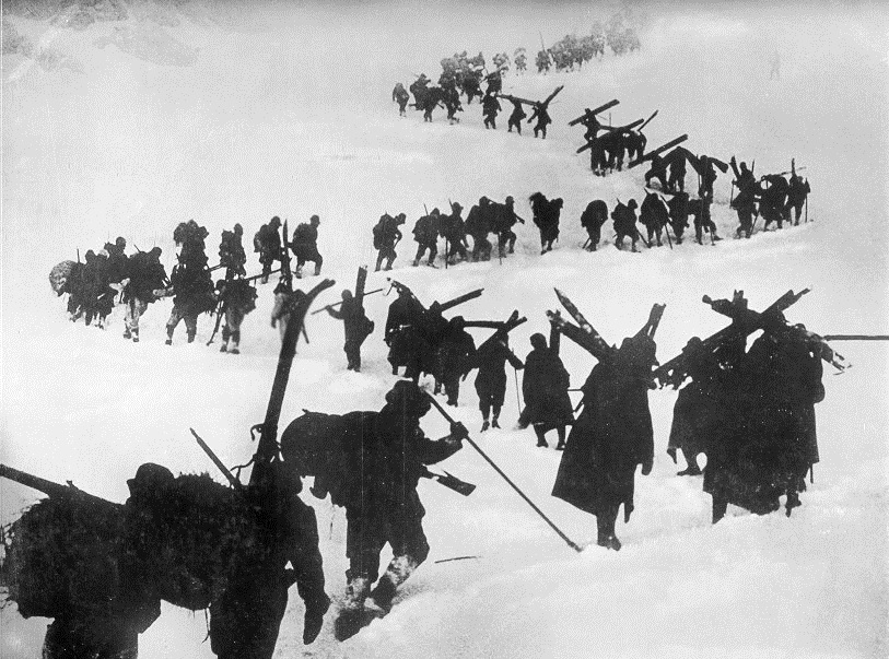 Foto: Italienische Schneeschuhtruppen, um 1917