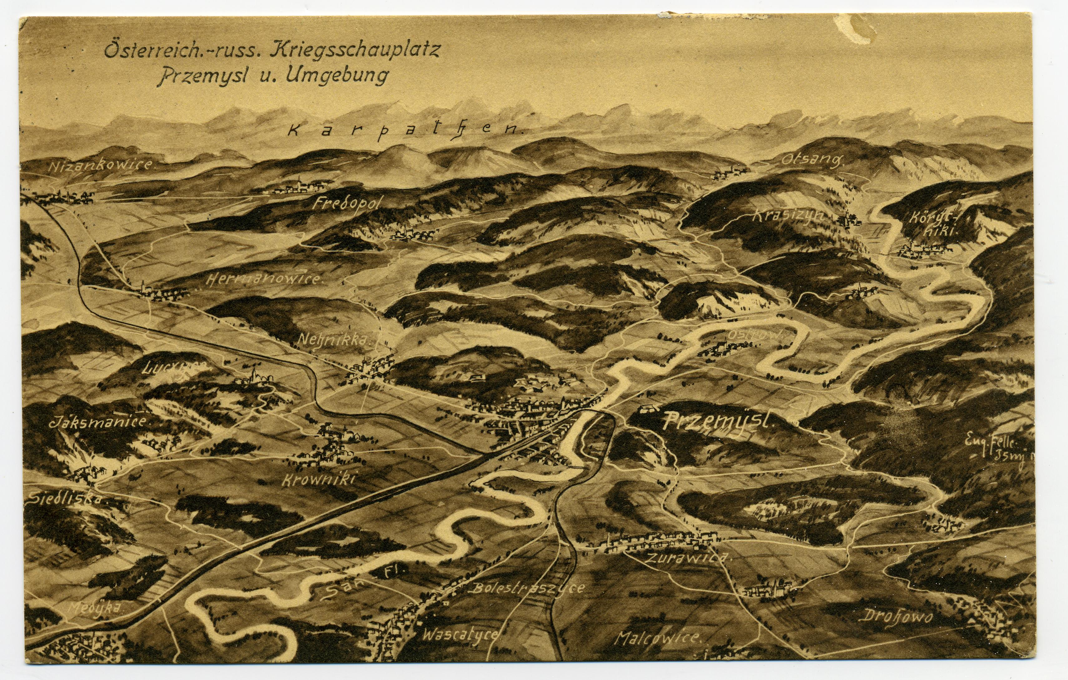 Exponat: Postkarte: Österreichisch-russischer Kriegsschauplatz um Przemysl, 1915