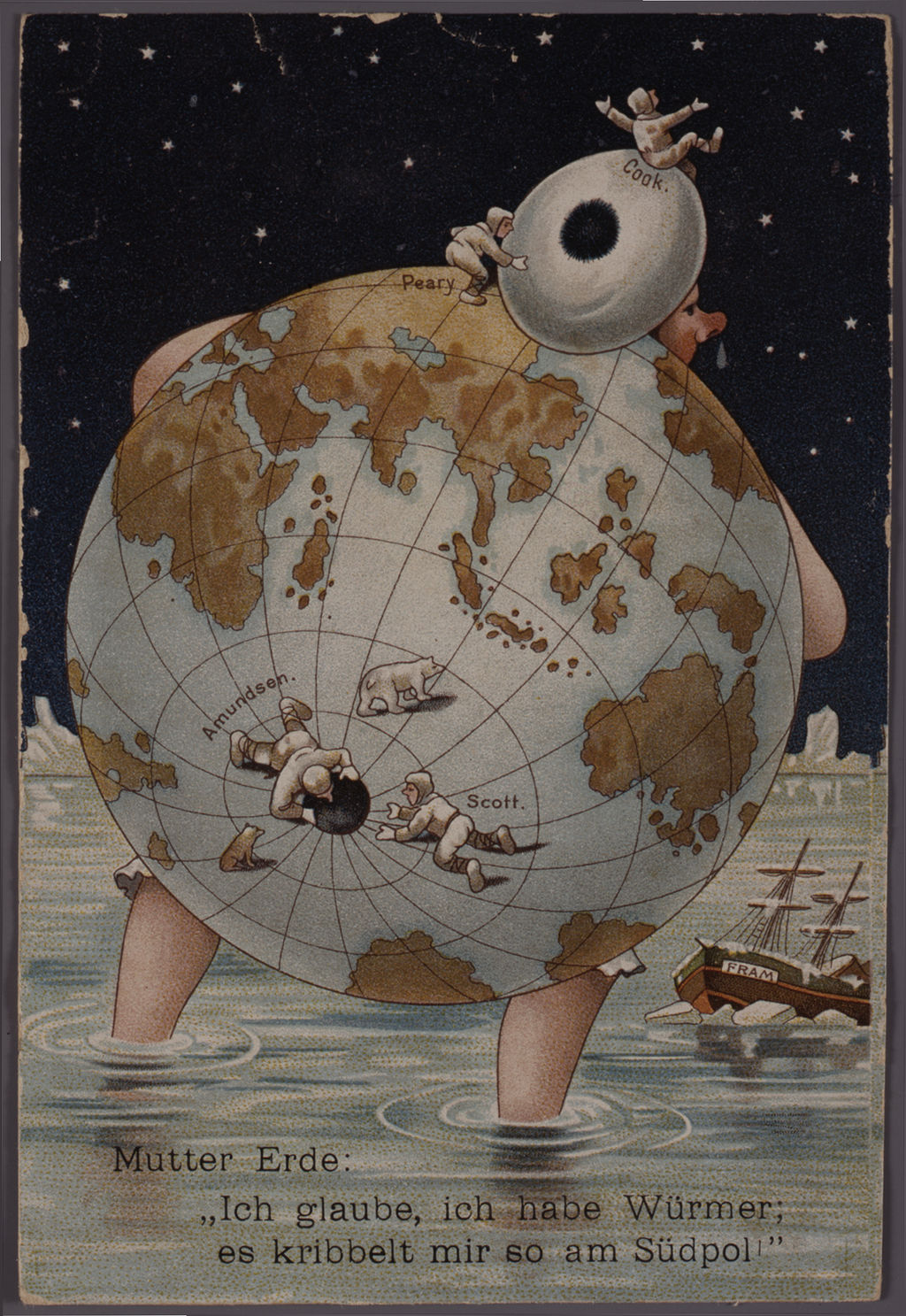 Postkarte: Südpolexpedition - Karikatur, 1911/12