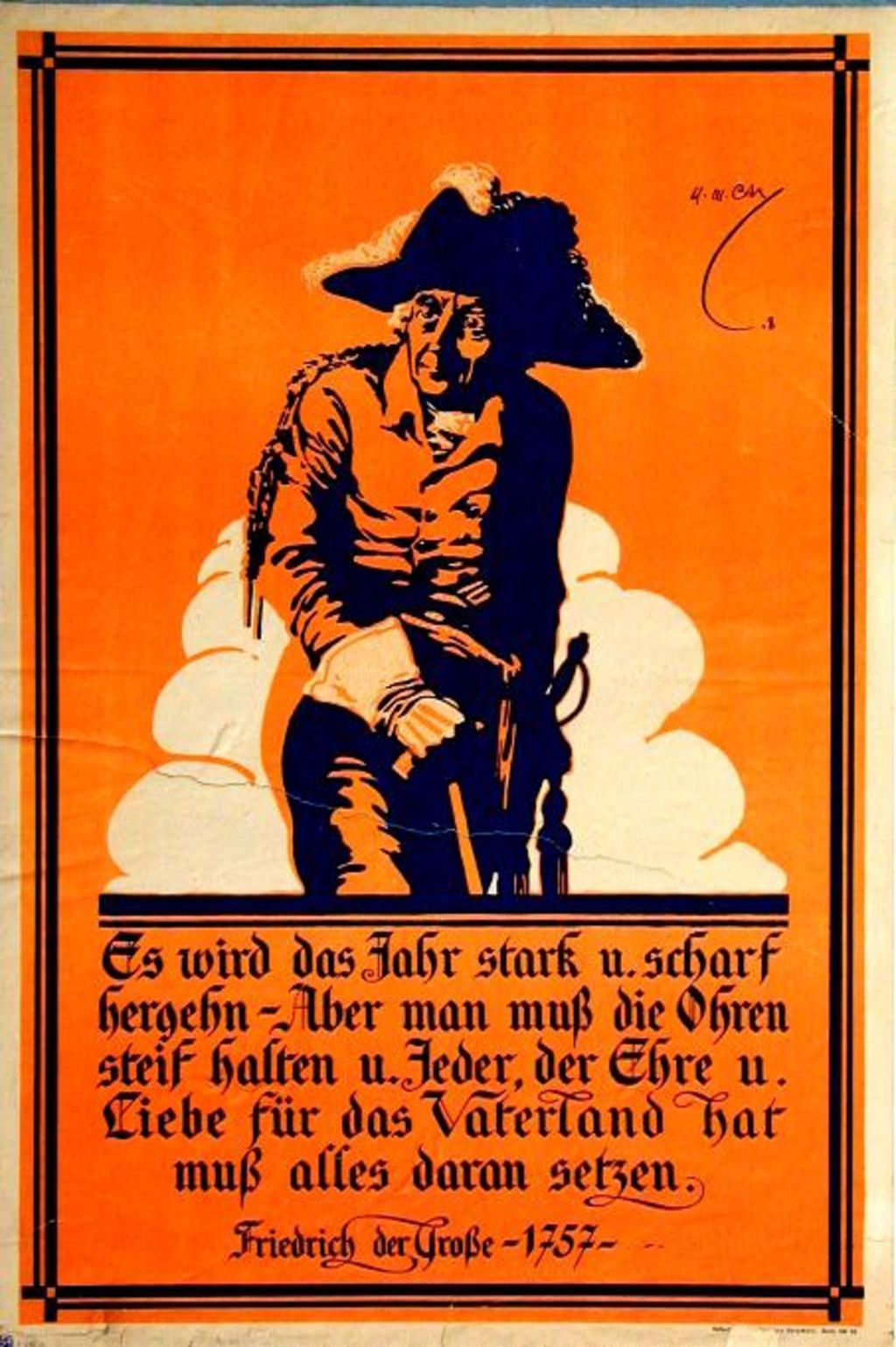 Propagandaplakat zur Mobilisierung aller Kräfte mit Zitat Friedrich des Großen, 1918