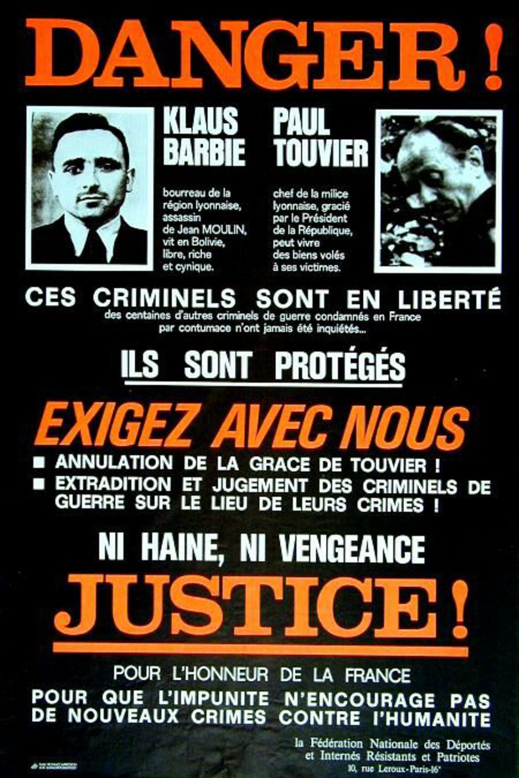Exponat: Plakat: Aufruf zur Auslieferung und Verurteilung Klaus Barbies, nach 1951