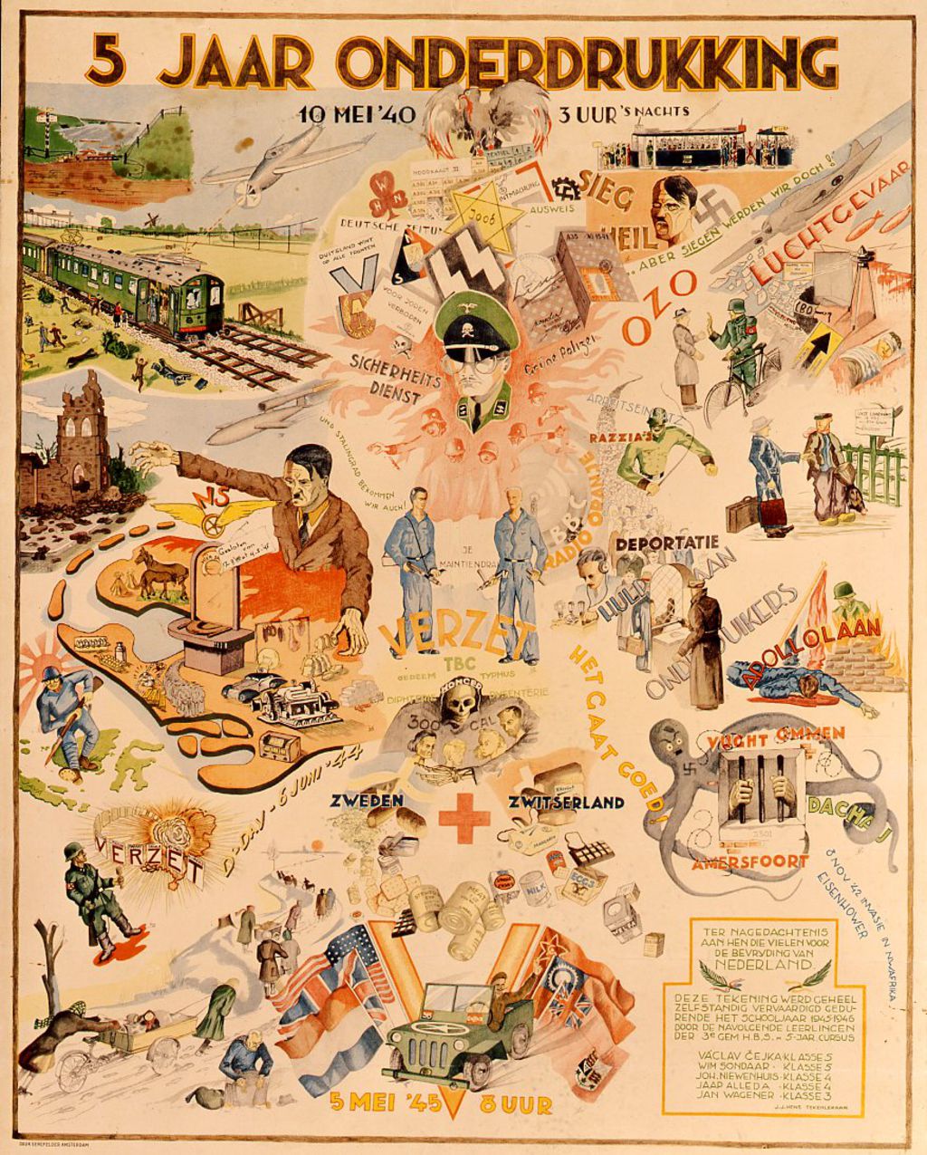 Niederländisches Plakat anlässlich des Kriegsendes und dem Ende der deutschen Besatzung am 5. Mai 1945