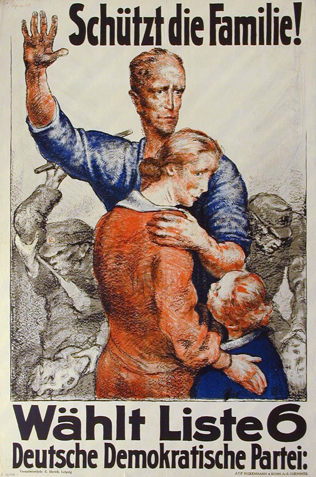 Affiche van de DDP uit 1929: Schützt die Familie