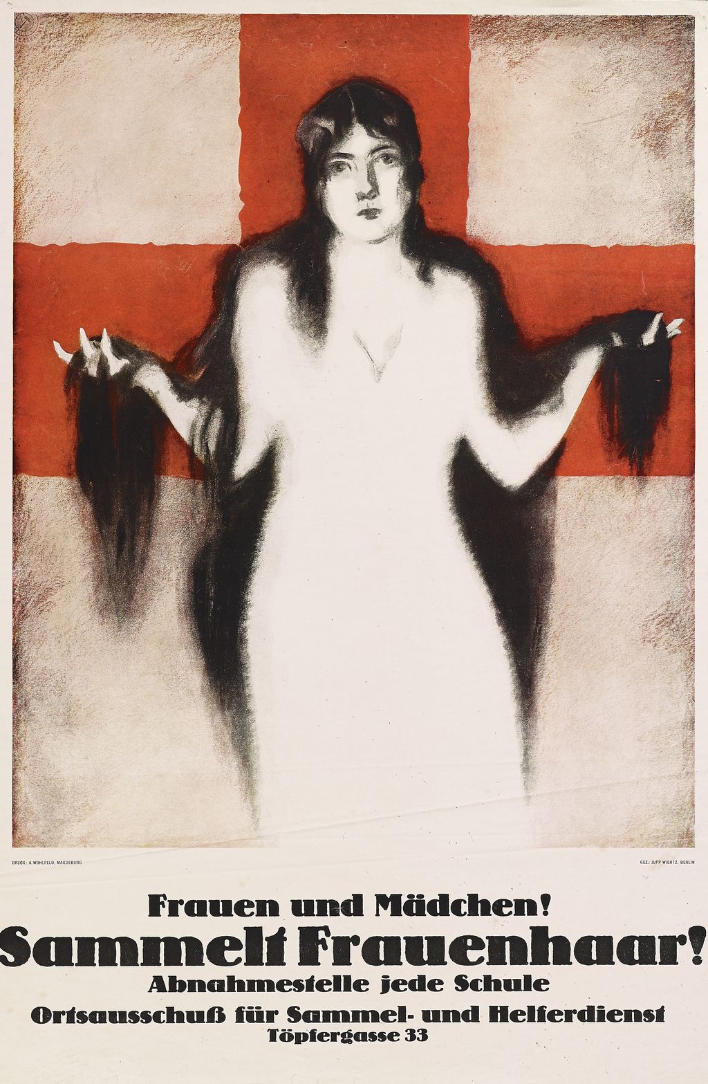 Plakat: Spendet Frauenhaar, um 1916
