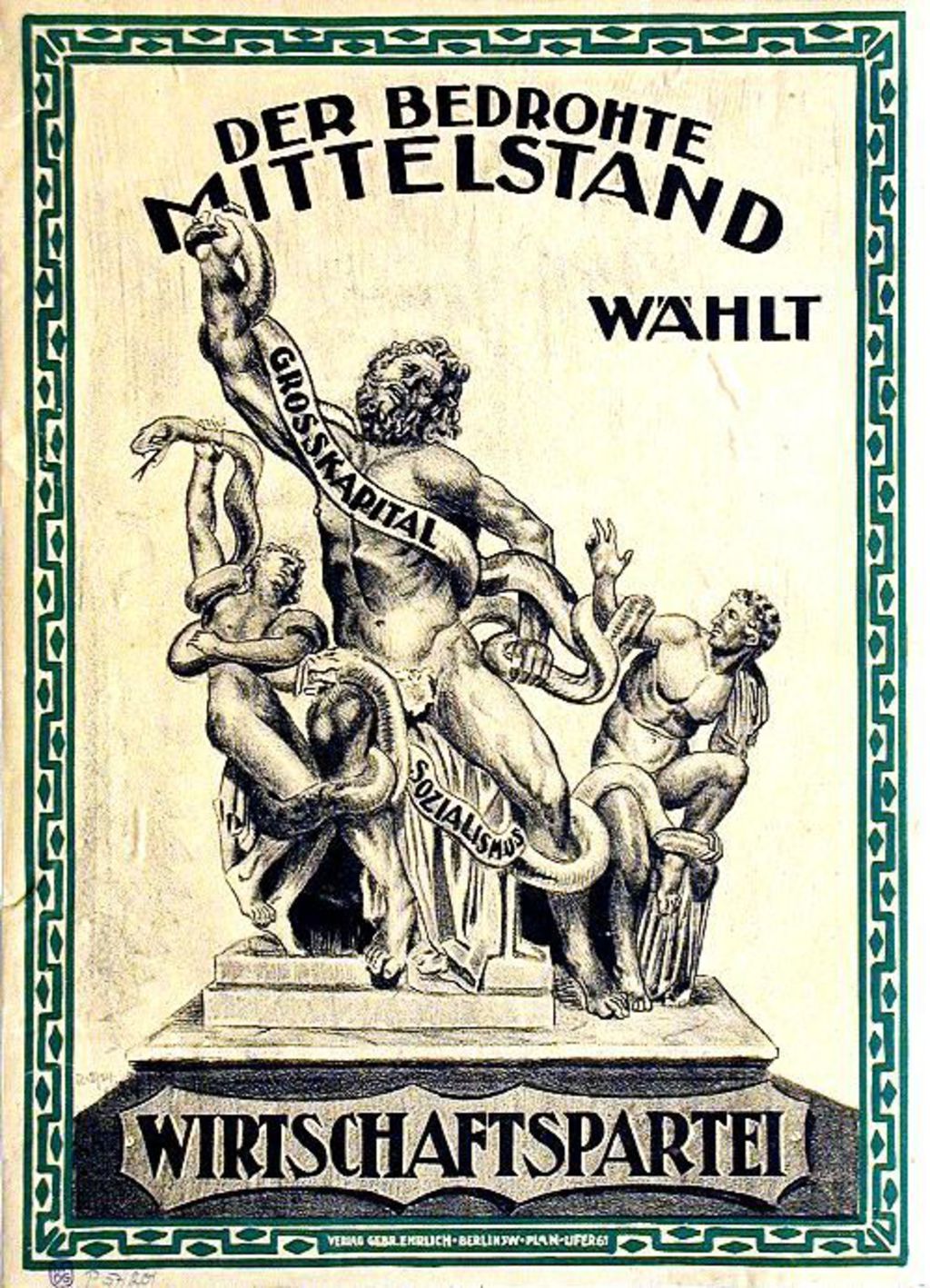 "Der bedrohte Mittelstand wählt Wirtschaftspartei" - Wahlplakat der Wirtschaftspartei zur Reichstagswahl am 7. Dezember 1924