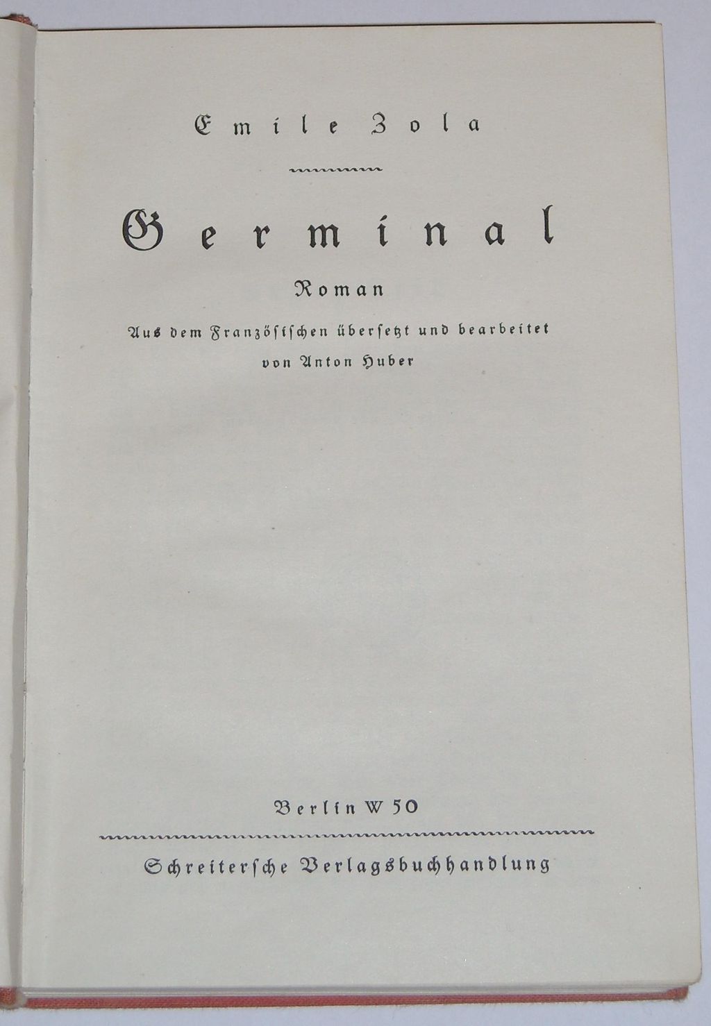Buch: Zola, Emile, "Germinal", nach 1885
