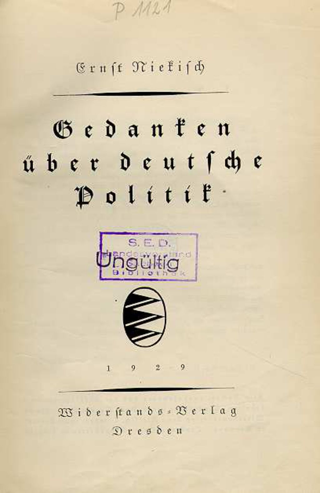 Exponat: Buch: Niekisch, Ernst "Gedanken über deutsche Politik", 1929