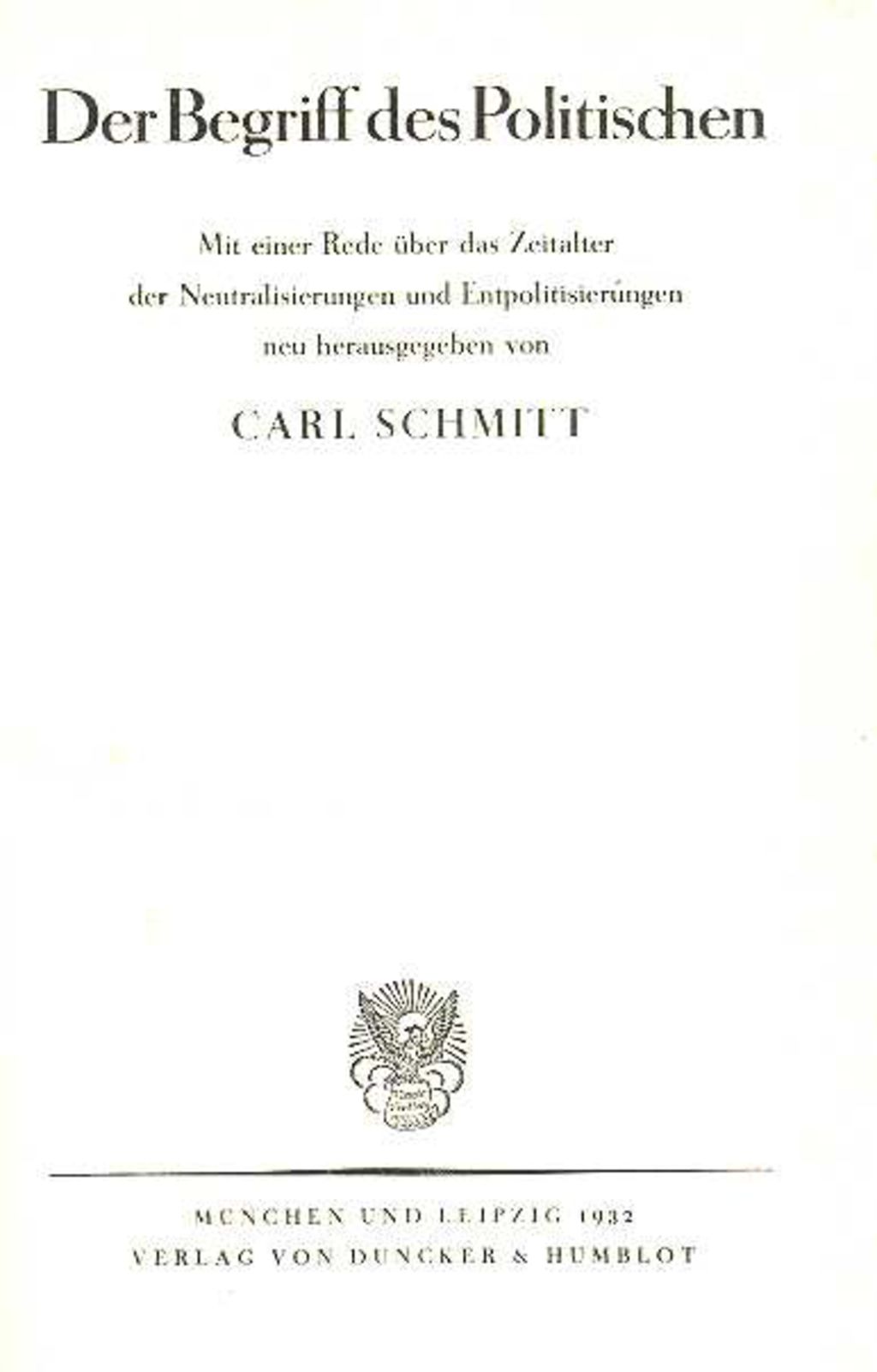 LeMO Bestand - Objekt - Carl Schmitt, "Der Begriff des Politischen", 1932