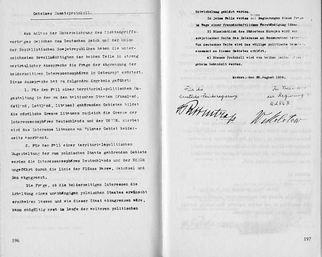Druckschrift: Geheimes Zusatzprotokoll des Nichtangriffsvertrags zwischen Deutschland und der UdSSR, 1939