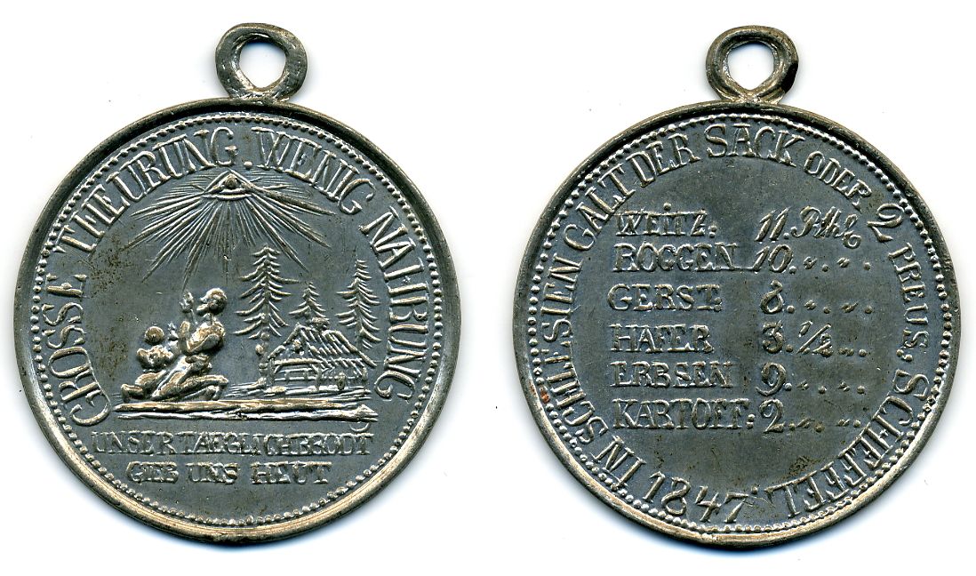Tragbare Medaille auf die Teuerung in Schlesien, 1847