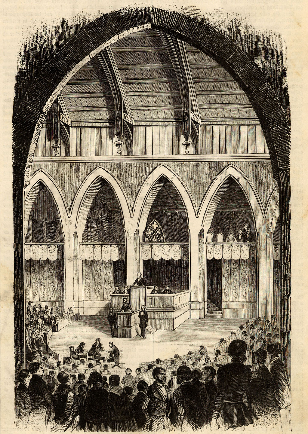 Grafik: Sitzung des Volkshauses in der Augustinerkirche zu Erfurt, 1850