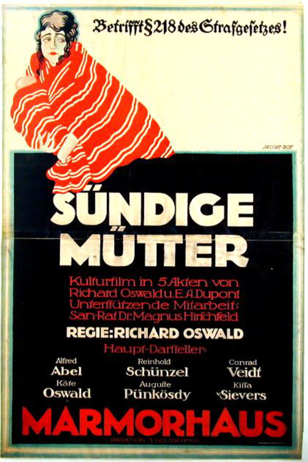 Plakat zu dem Aufklärungsfilm "Sündige Mütter" über Schwangerschaft und den Abtreibunsgparagraphen § 218 des Strafgesetzbuches