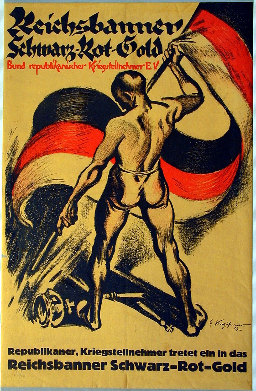 Plakat: Aufruf zum Eintritt ins Reichsbanner Schwarz-Rot-Gold, 1924