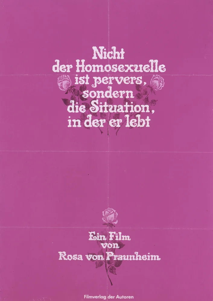 Plakat zu einem Film von Rosa von Praunheim über homosexuelle Lebensformen von 1971