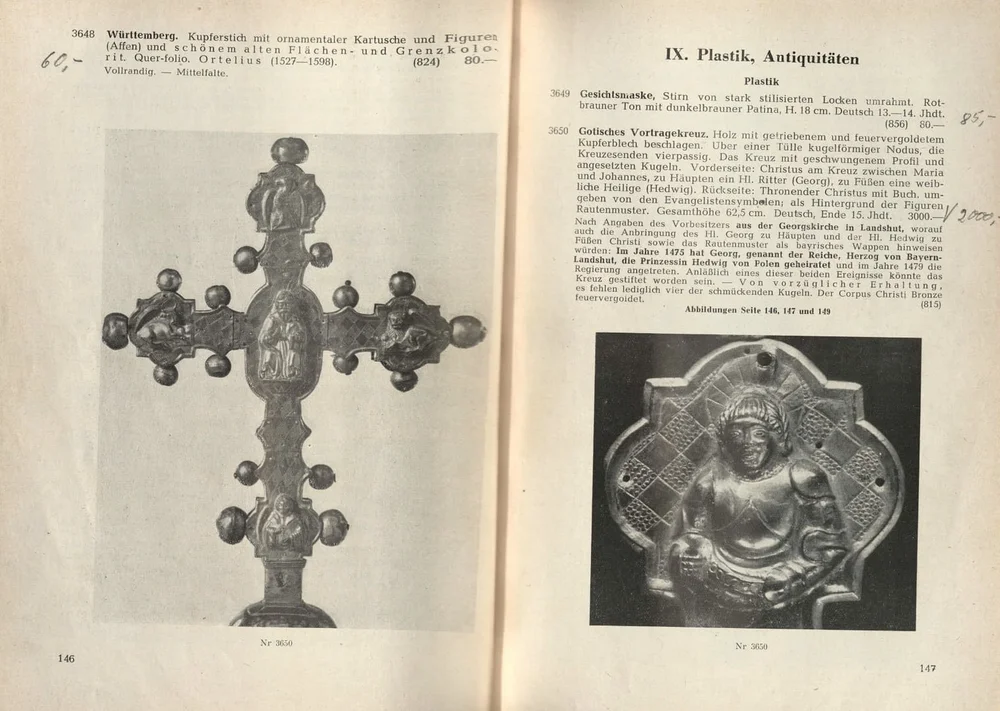 Fig. 5 Entry for the ‘Vortragekreuz’ in the catalogue for the 26th auction held by Gerd Rosen in 1956, lot number 3650. Photo: DHM.