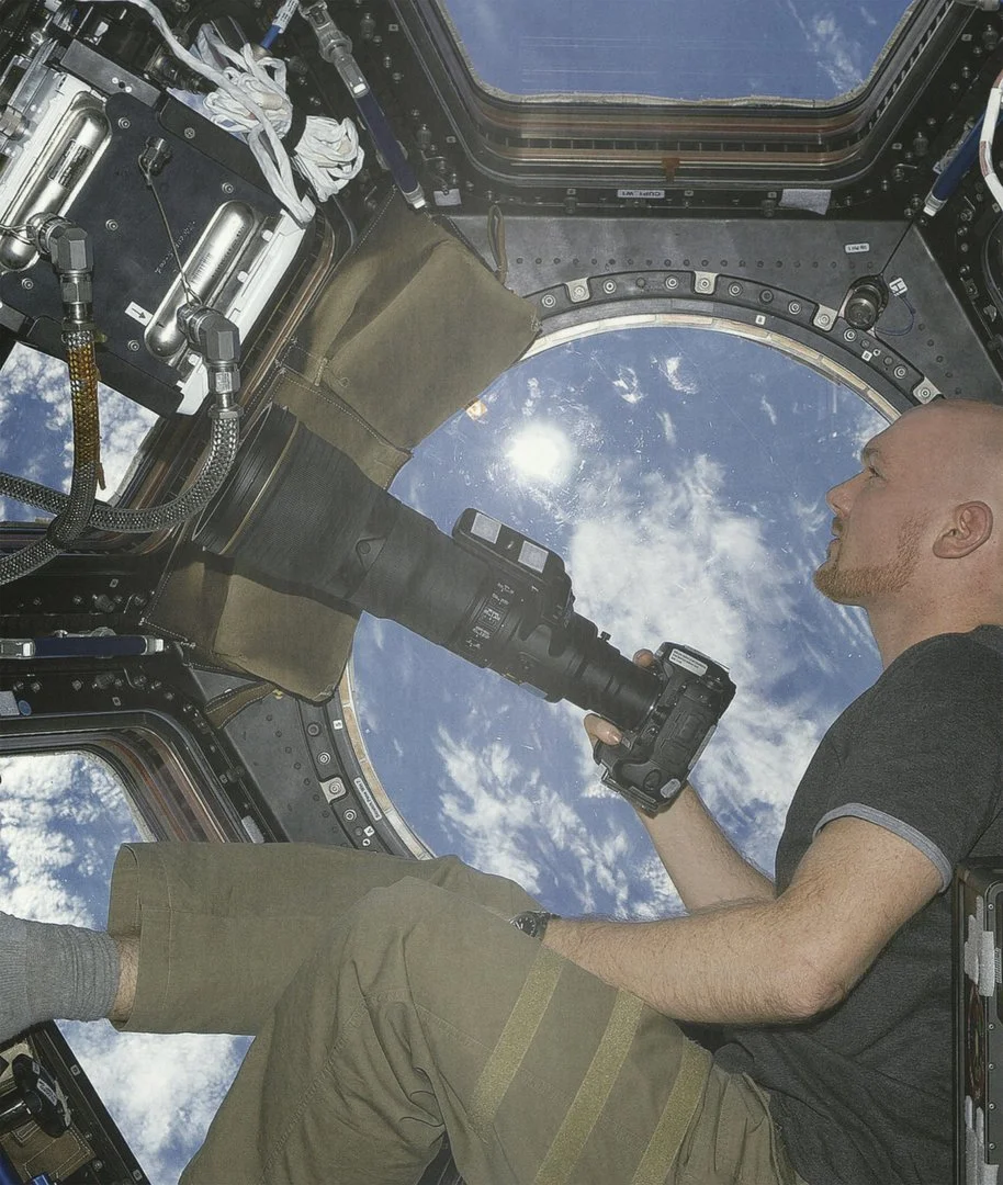 Alexander Gerst with a 180 degree view from the copula