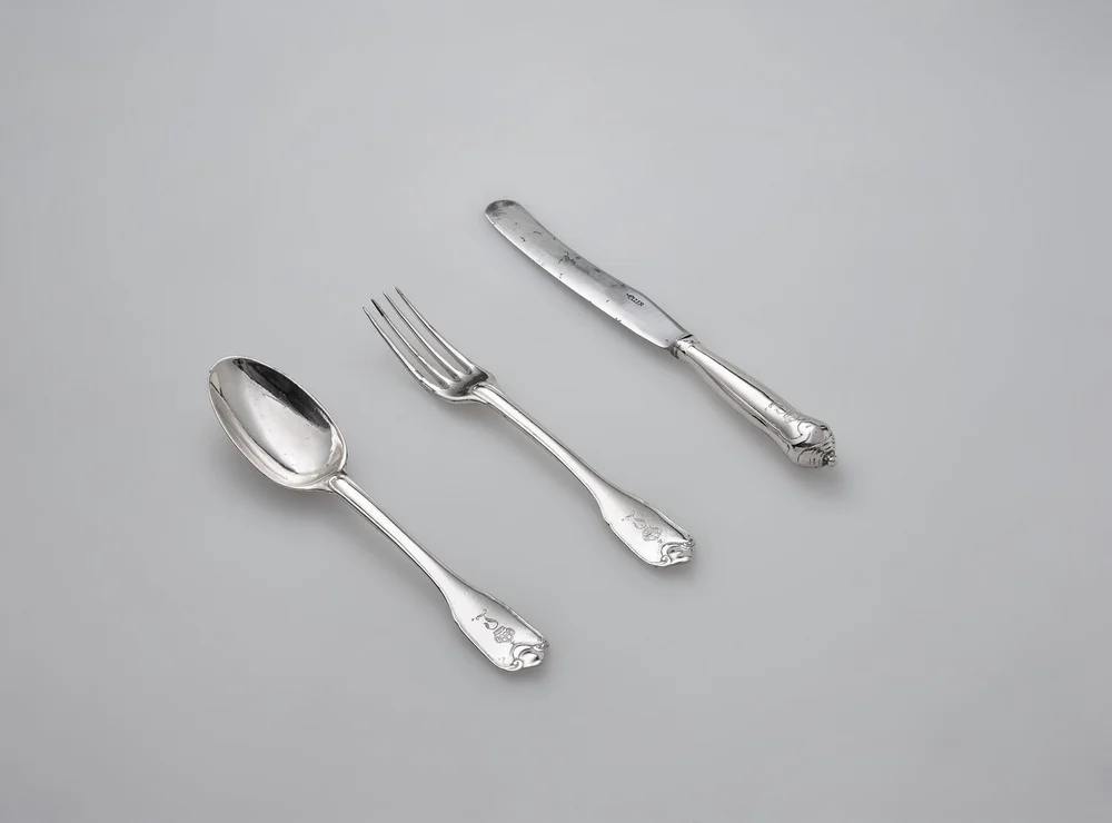 Knife, fork and spoon from a handcrafted cutlery set for twelve people from the collection of the Dukes of Anhalt