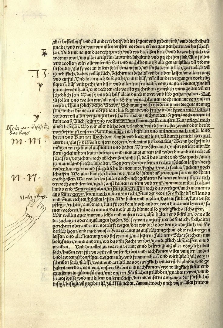 Seite mit handschriftlichen Notizen am Rand von Joachim von Ortenburg