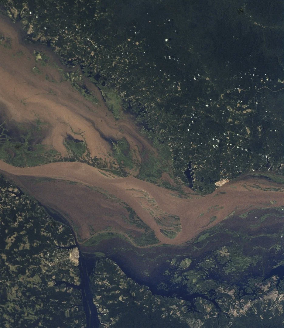 View from space: Amazon region with logging roads in the deforested rain forest