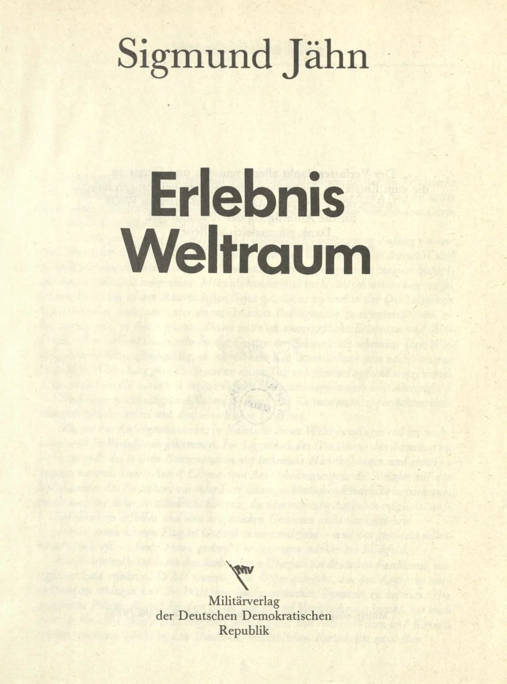 Book cover: Sigmund Jähn:, Erlebnis Weltraum, 1983