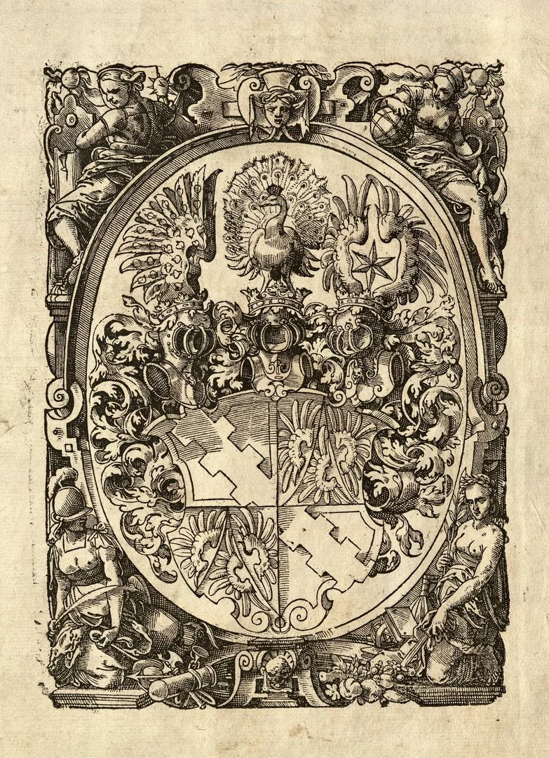 Das Bild zeigt eine Seite mit dem Wappenexlibris der Reichsgrafschaft Ortenburg