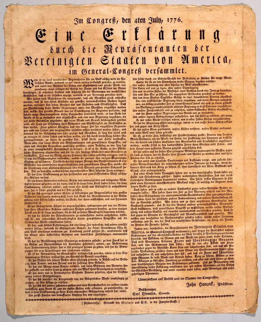 One of the three extant German translations of the American “Declaration of Independence” by Charles Cist