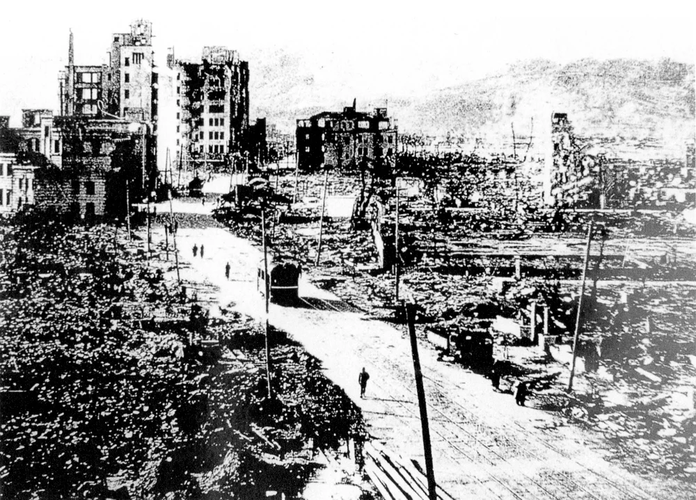 View of ruins in Hiroshima in October 1945