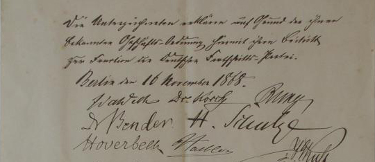 Beitrittserklärung von 32 Abgeordneten zur Fraktion der DBeitrittserklärung von 32 Abgeordneten zur Fraktion der Deutschen Fortschrittspartei, 16. November 1868eutschen Fortschrittspartei, 1868