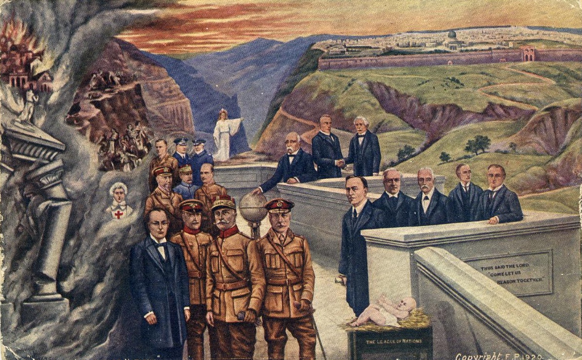"The League of Nations" - Postkarte zum Völkerbund, 1920