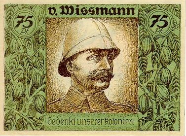 Notgeldschein der Stadt Hamburg über 75 Pfennige aus der Serie "Kolonialpioniere", 1921