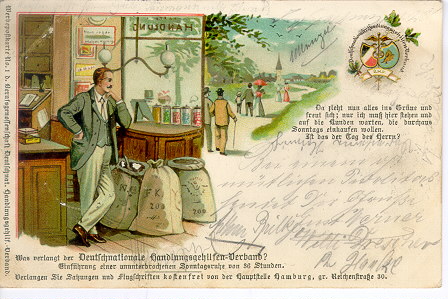 "Was verlangt der Deutschnationale Handlungsgehilfen-Verband?",  Postkarte, 1901