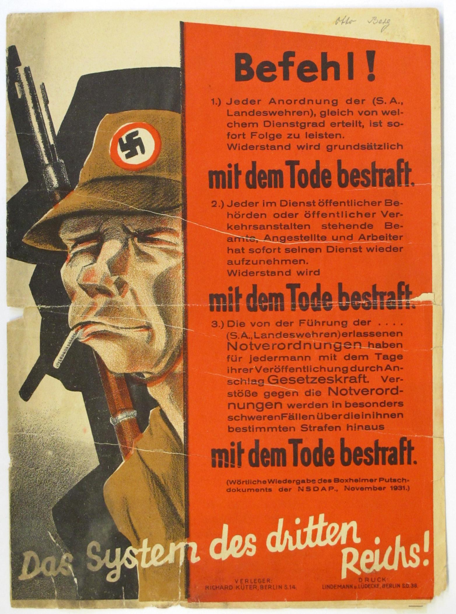 Flugschrift der SPD gegen die NSDAP mit Erwähnung der "Boxheimer Dokumente", 1932