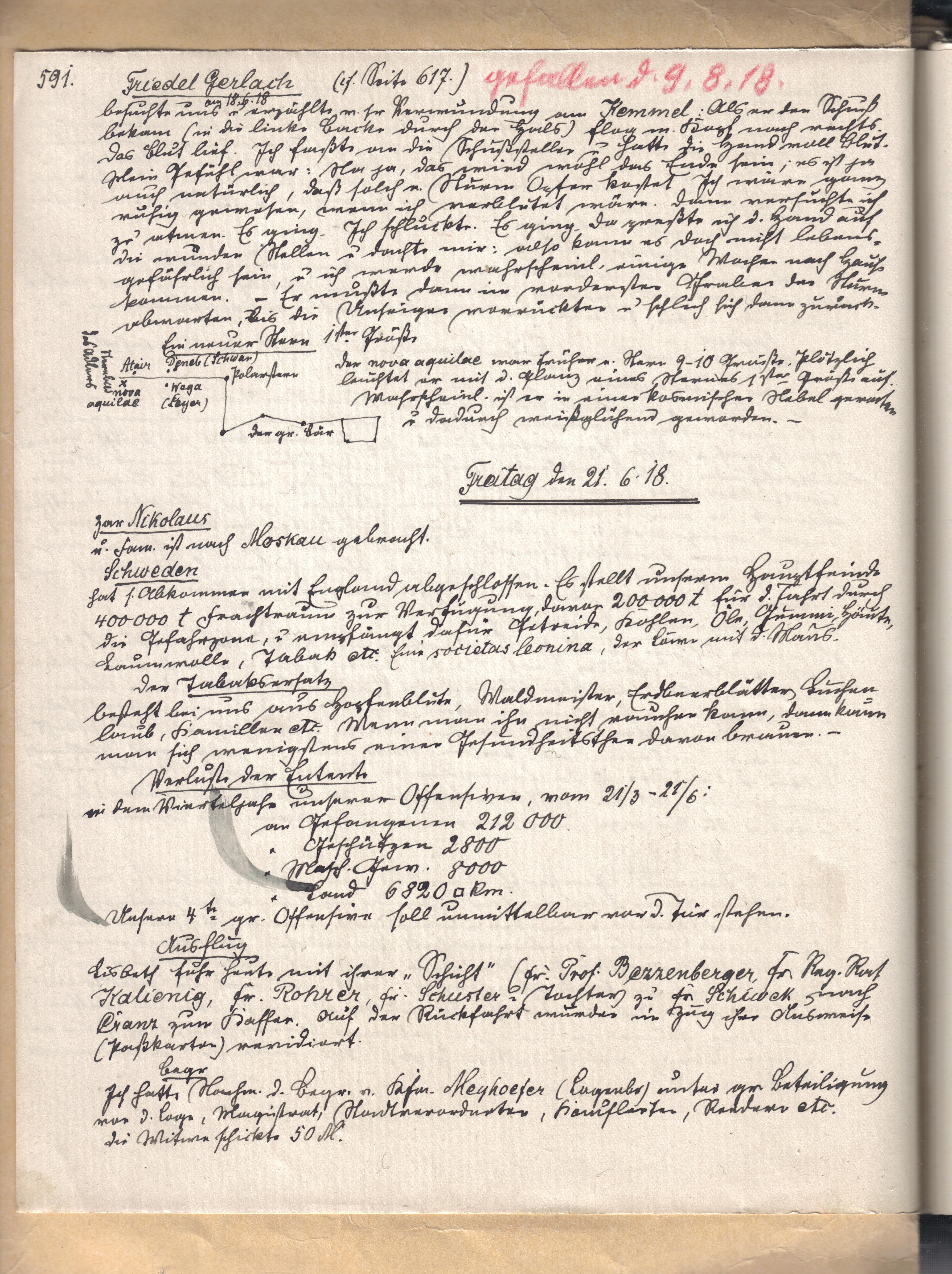 Seite aus dem Original-Tagebuch, 1918